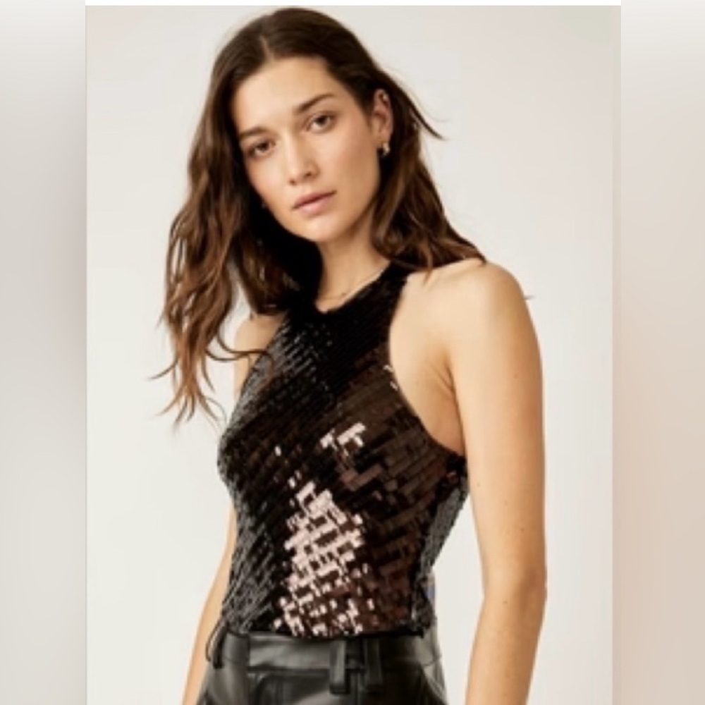 NWT Free People Intimately Disco Fever Black Sequin Cami Size Small